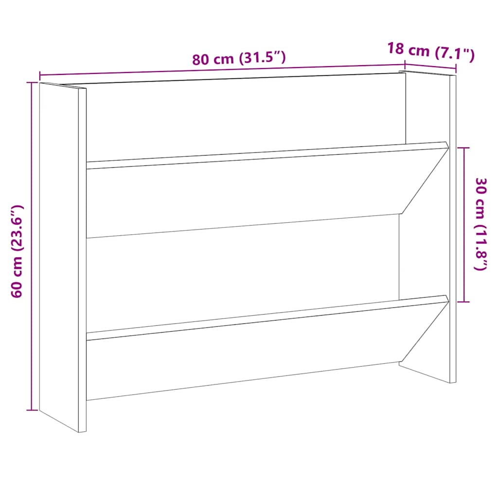 Veggmontert skohylle gammelt tre 80x18x60 cm konstruert tre