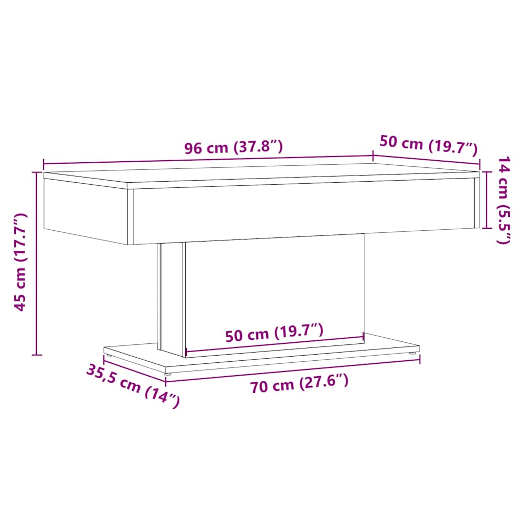 Salongbord gammelt tre 96x50x45 cm konstruert tre