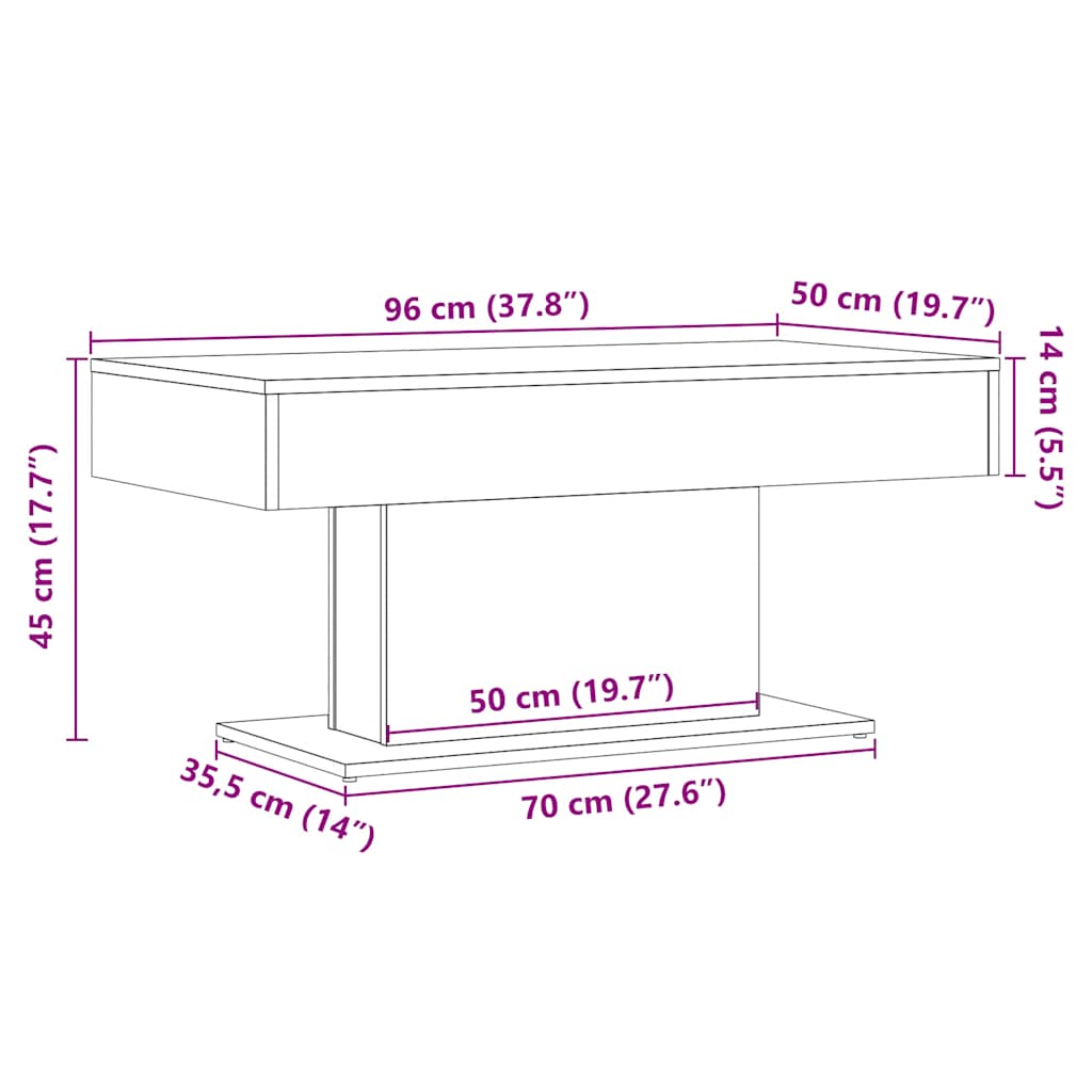 Salongbord artisan eik 96x50x45 cm konstruert tre