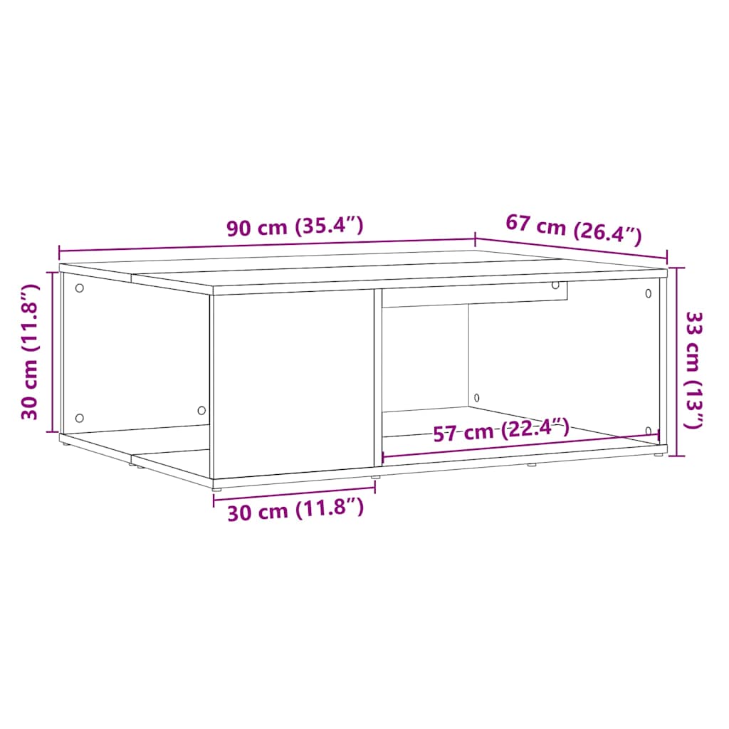 Salongbord artisan eik 90x67x33 cm konstruert tre