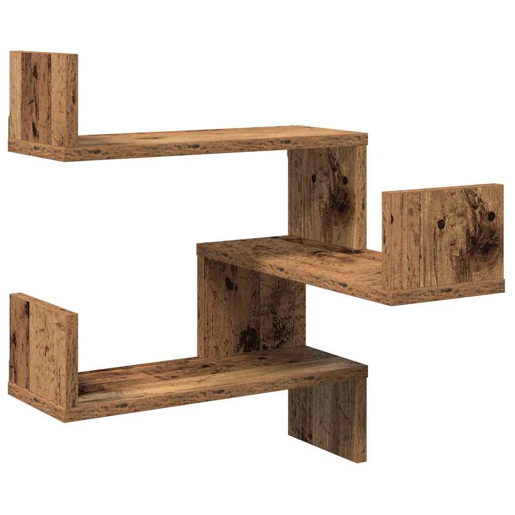 Vegg hjørnehyller 2 stk gammelt tre 40x40x49,5cm konstruert tre