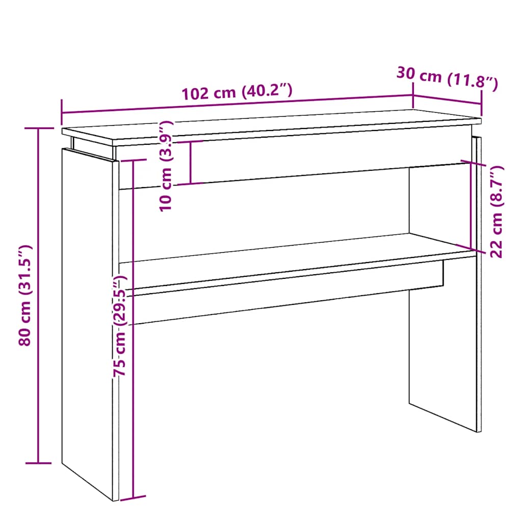 Konsollbord gammelt tre 102x30x80 cm konstruert tre