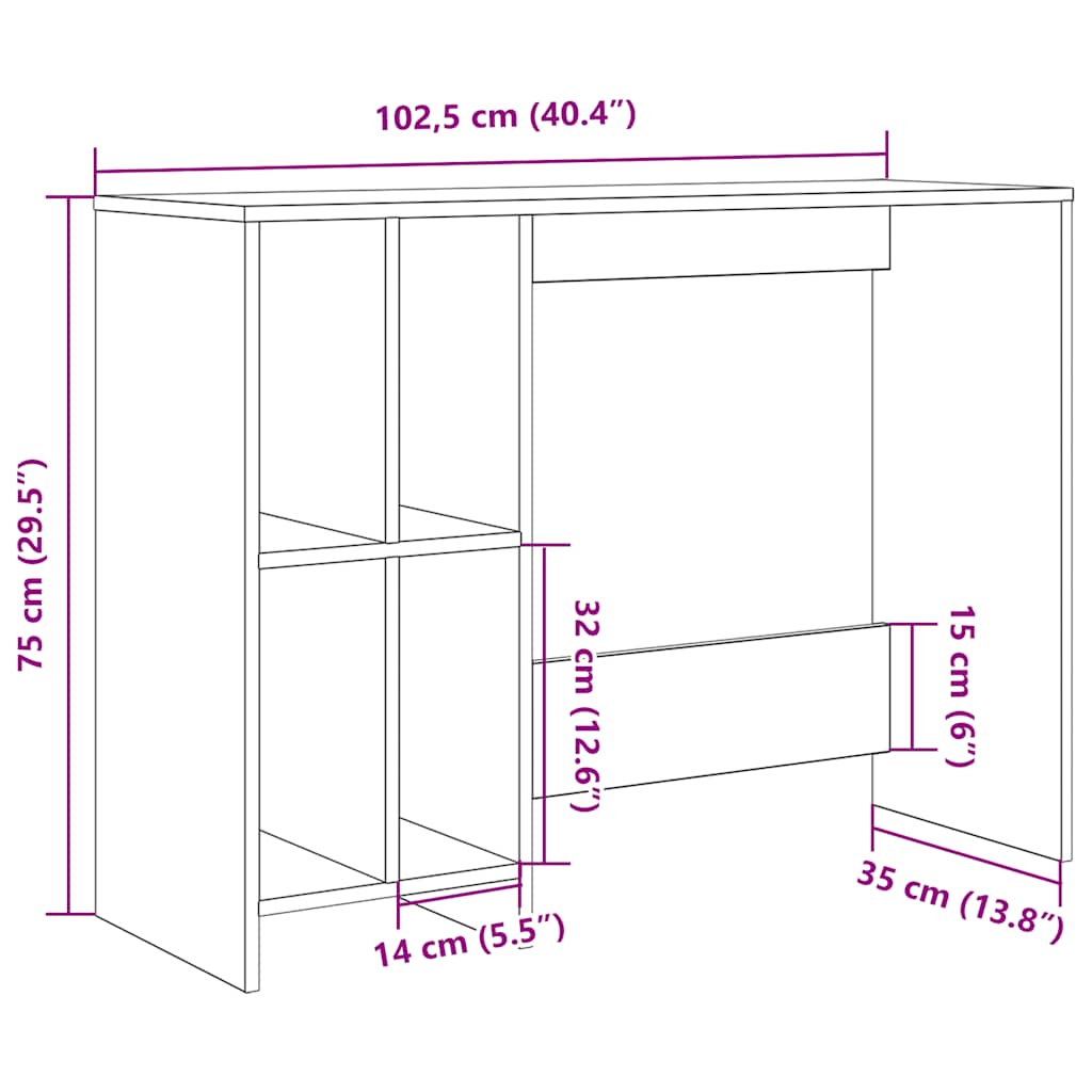 Skrivebord artisan eik 102,5x35x75 cm konstruert tre
