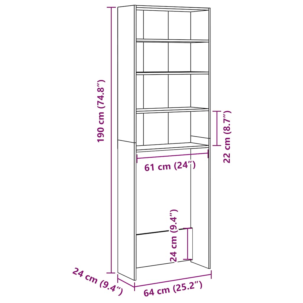 Vaskemaskinskap gammelt tre 64x24x190 cm
