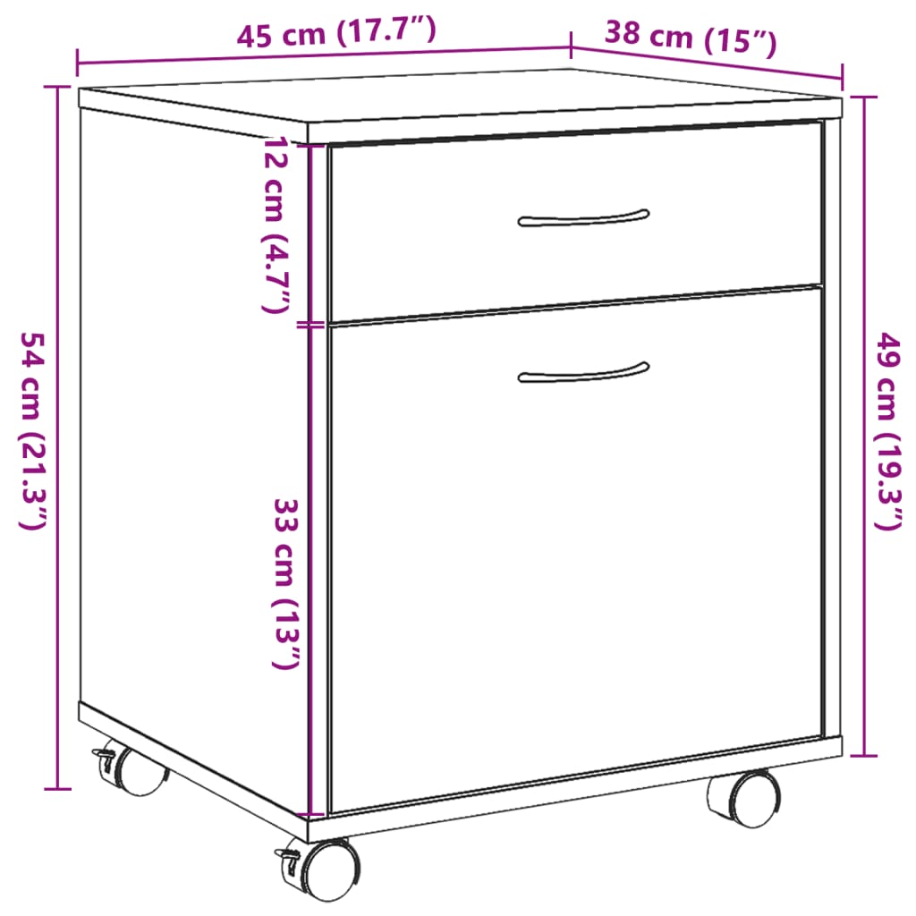 Rulleskap gammelt tre 45x38x54 cm konstruert tre
