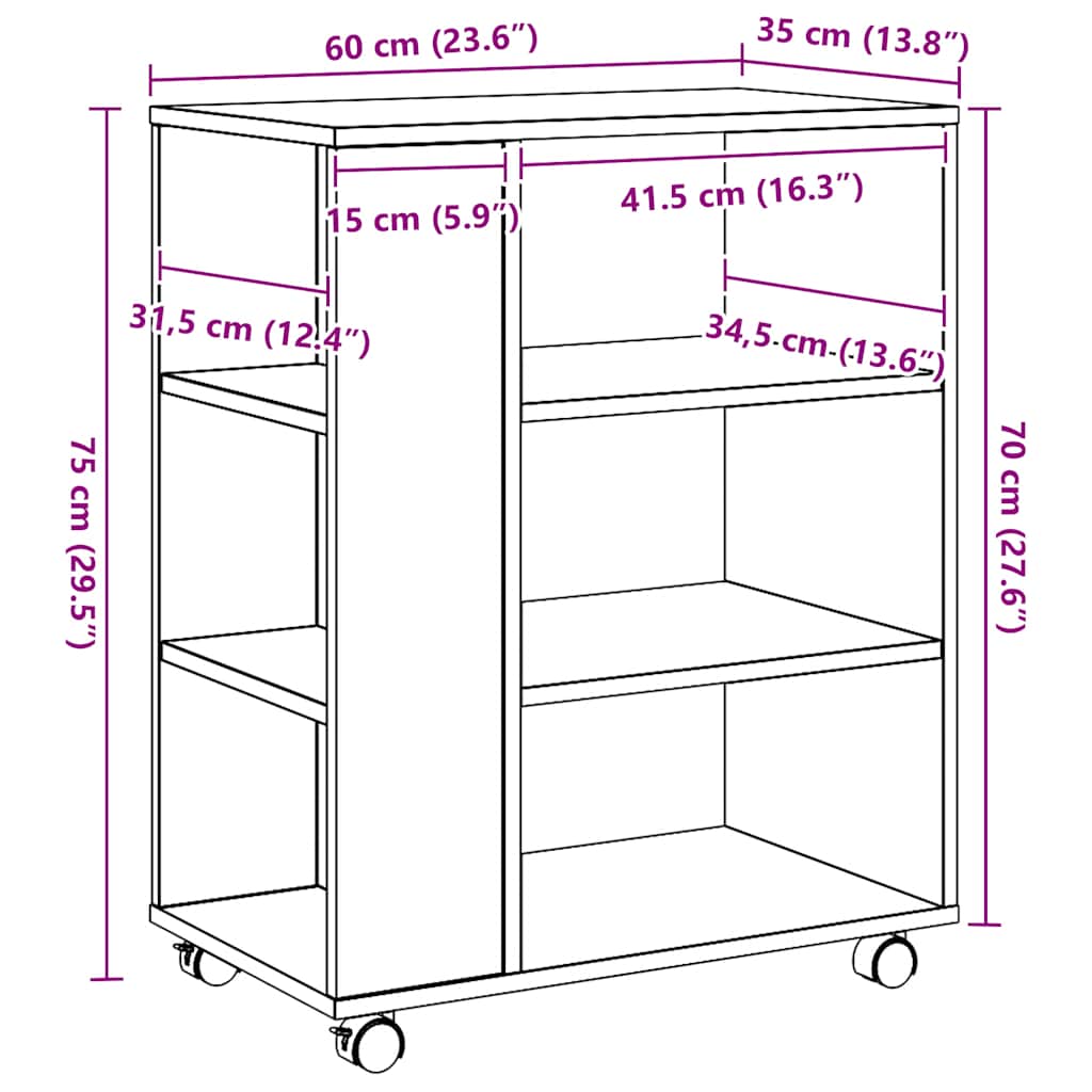 Rulleskap artisan eik 60x35x75 cm konstruert tre