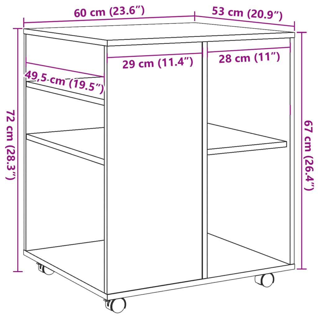 Rulleskap gammelt tre 60x53x72 cm konstruert tre
