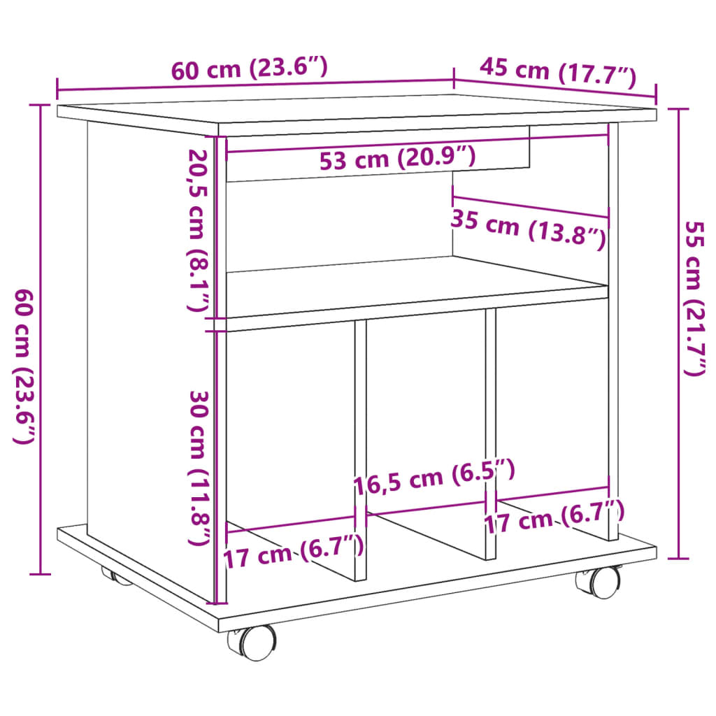 Rulleskap gammelt tre 60x45x60 cm konstruert tre