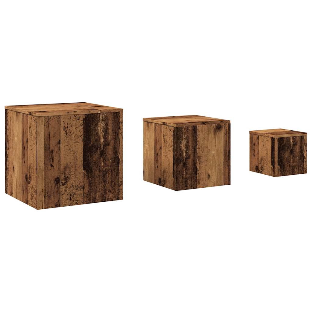 Sidebord 3 stk gammelt tre konstruert tre