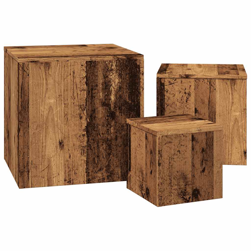 Sidebord 3 stk gammelt tre konstruert tre
