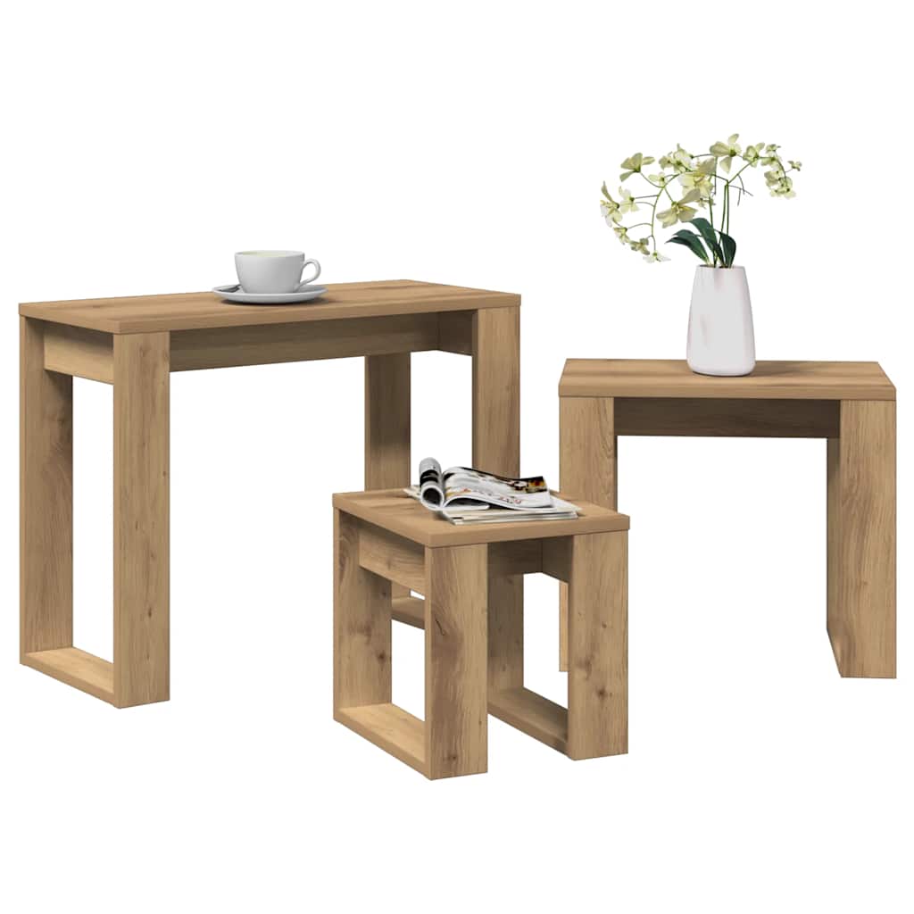 Stablebord 3 stk artisan eik konstruert tre