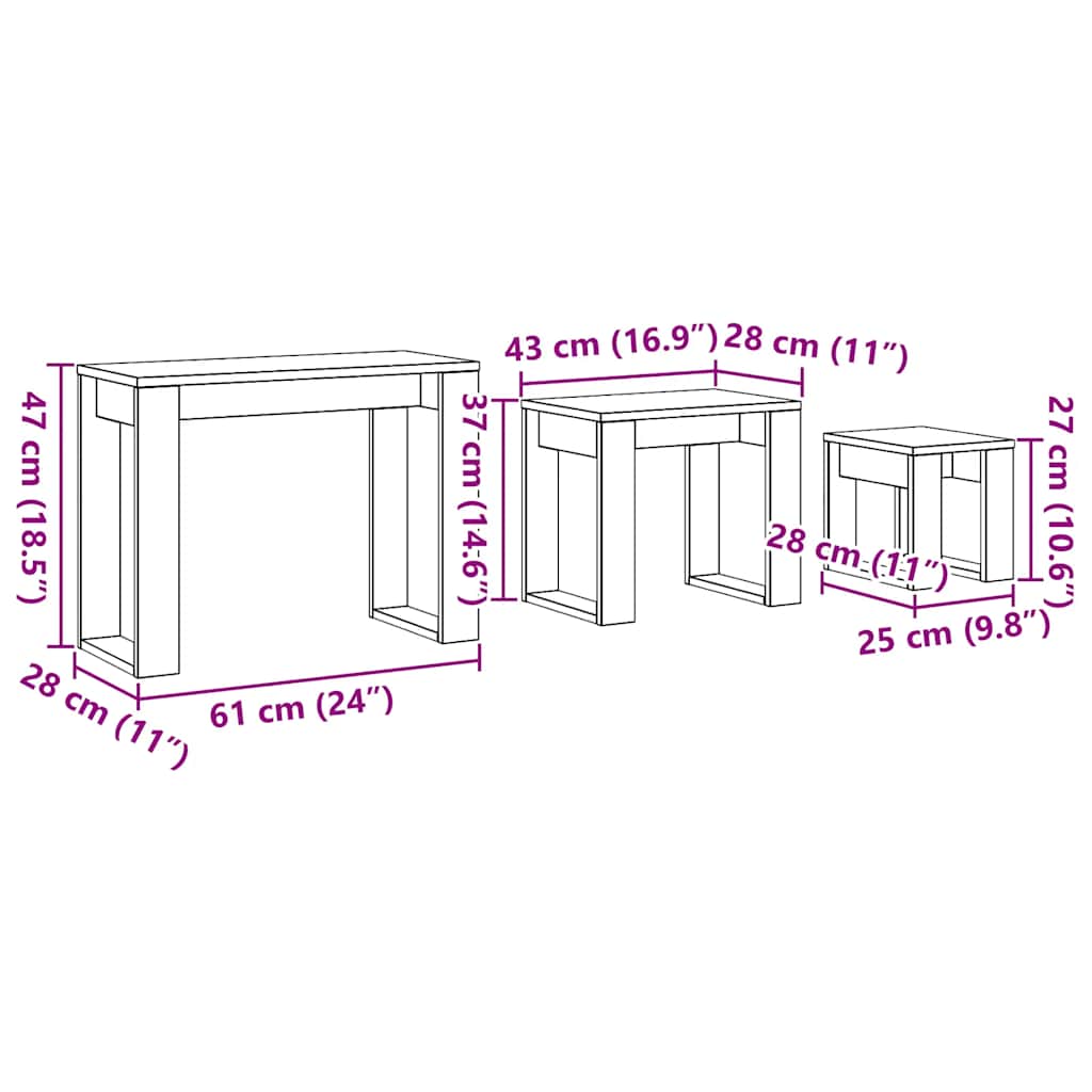 Stablebord 3 stk artisan eik konstruert tre