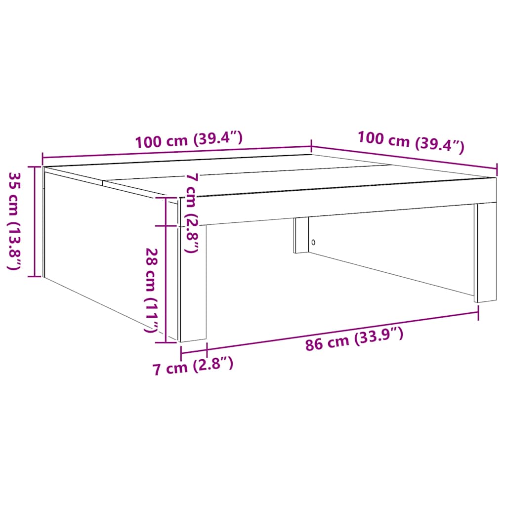 Salongbord artisan eik 100x100x35 cm konstruert tre