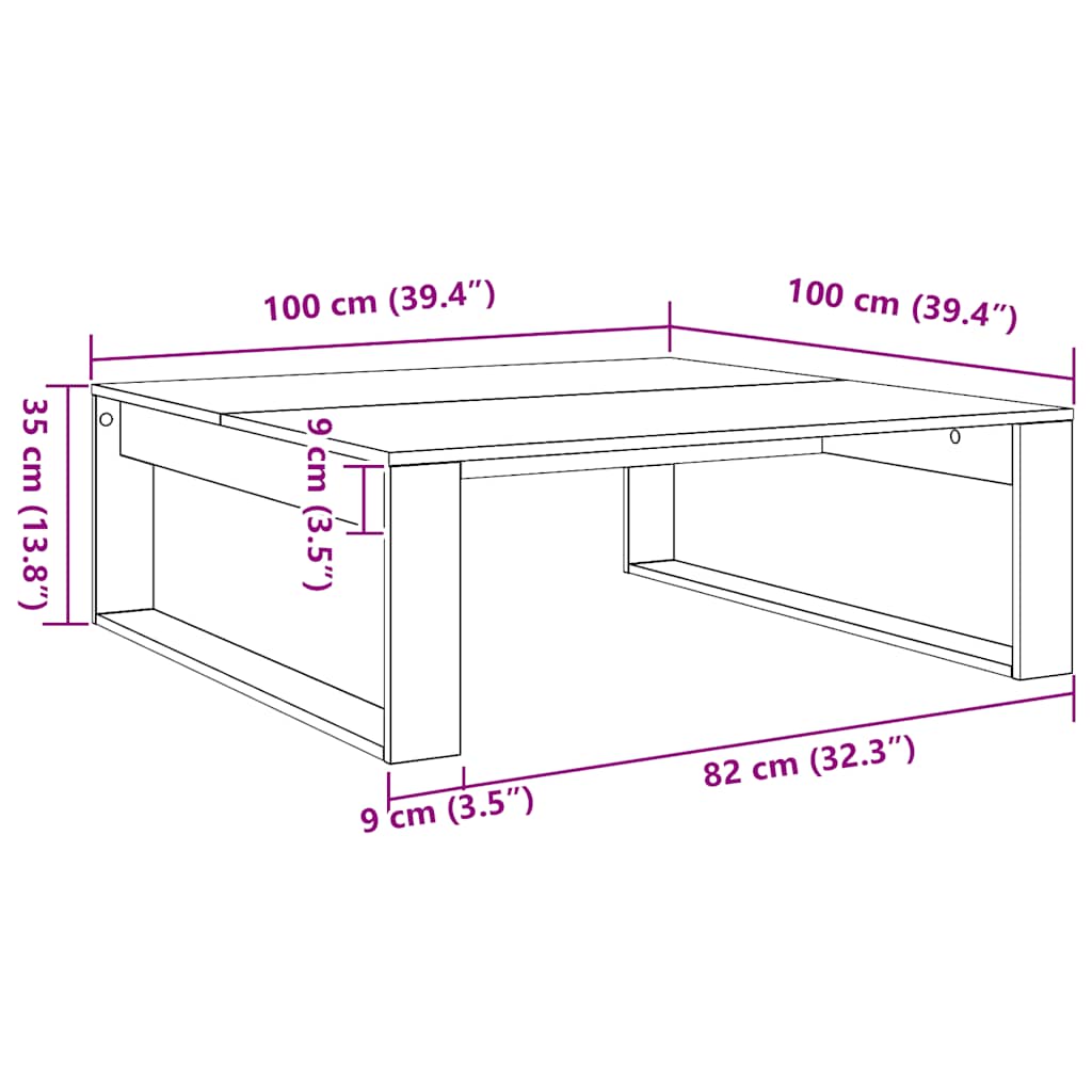 Salongbord artisan eik 100x100x35 cm konstruert tre