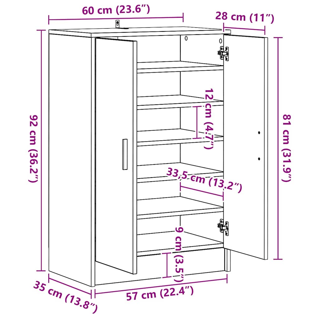 Skoskap gammelt tre 60x35x92 cm konstruert tre