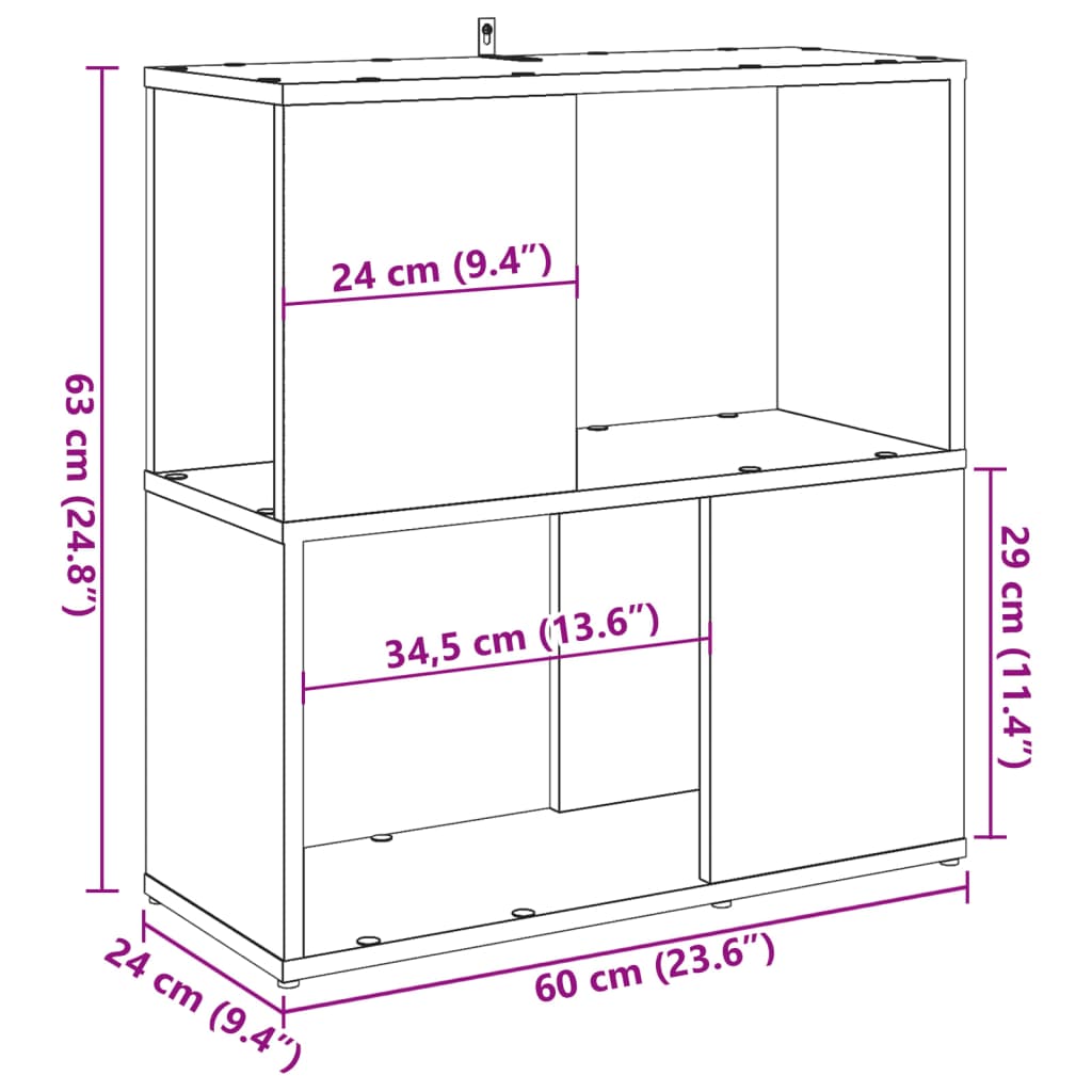 Bokhylle gammelt tre 60x24x63 cm konstruert tre