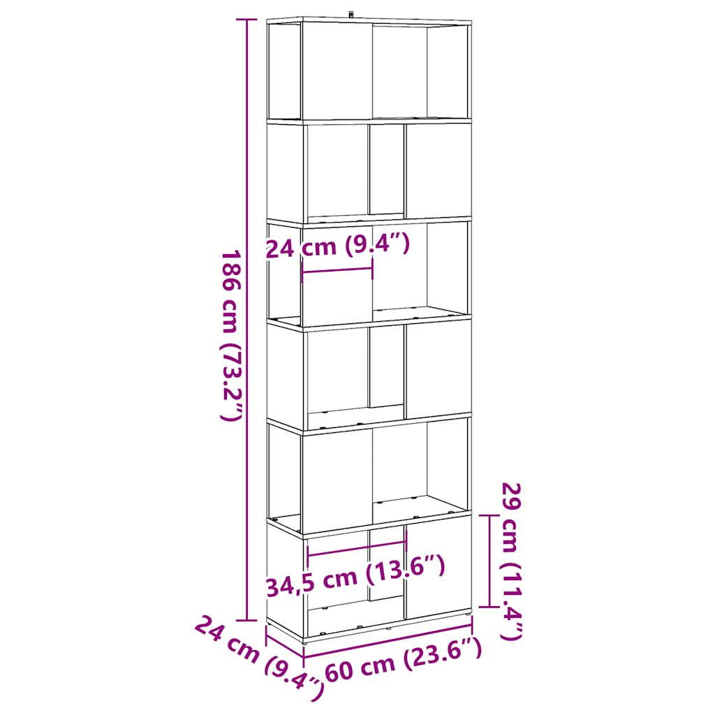 Bokhylle/romdeler gammelt tre 60x24x186 cm