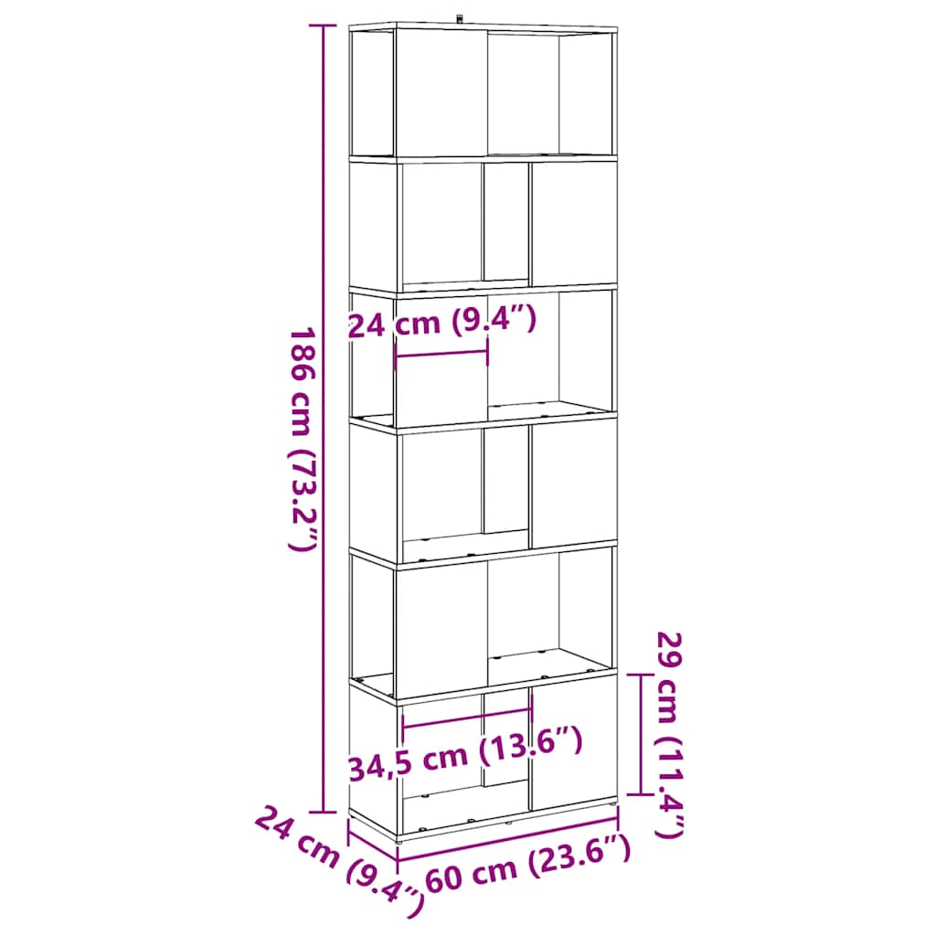 Bokhylle/romdeler artisan eik 60x24x186 cm