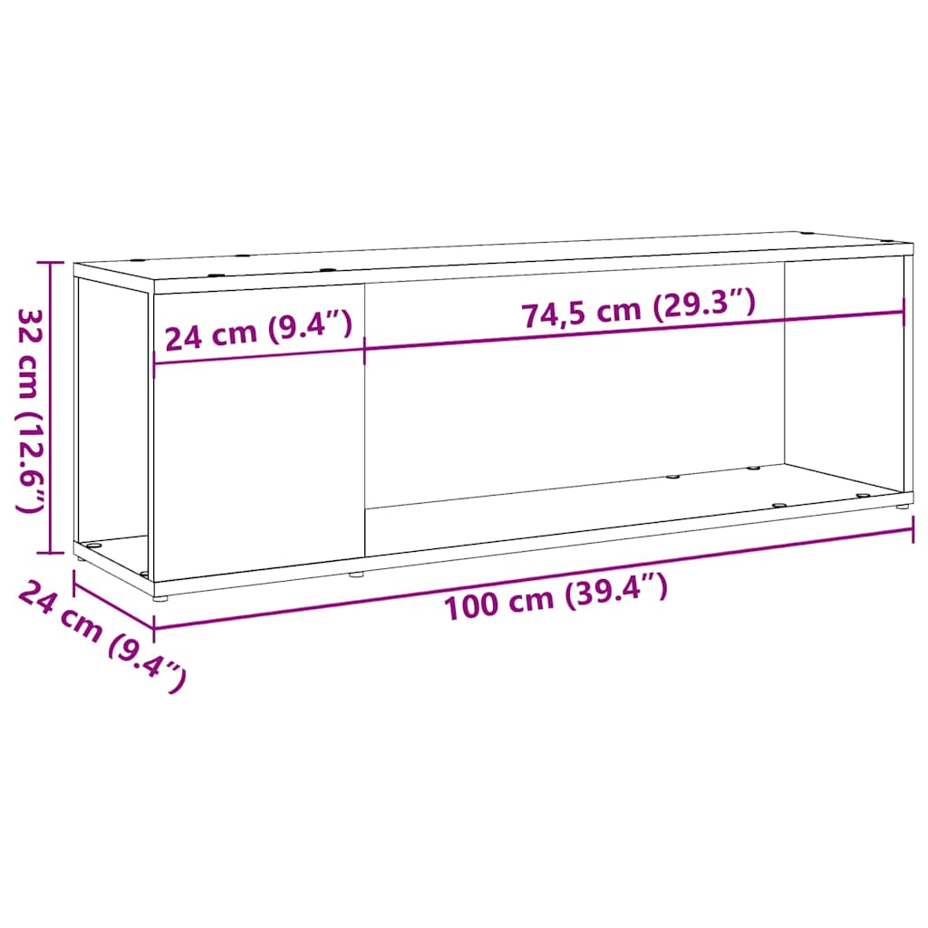 TV-benk artisan eik 100x24x32 cm konstruert tre