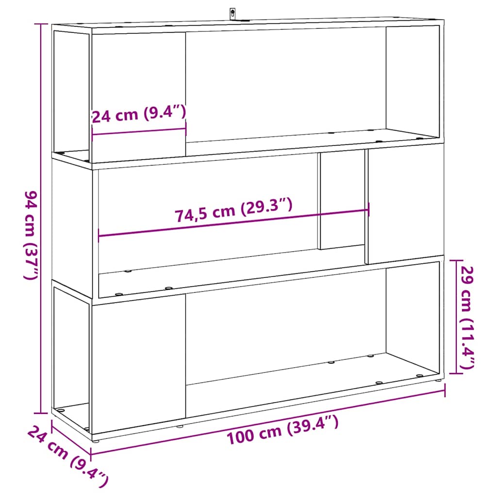 Bokhylle/romdeler gammelt tre 100x24x94 cm