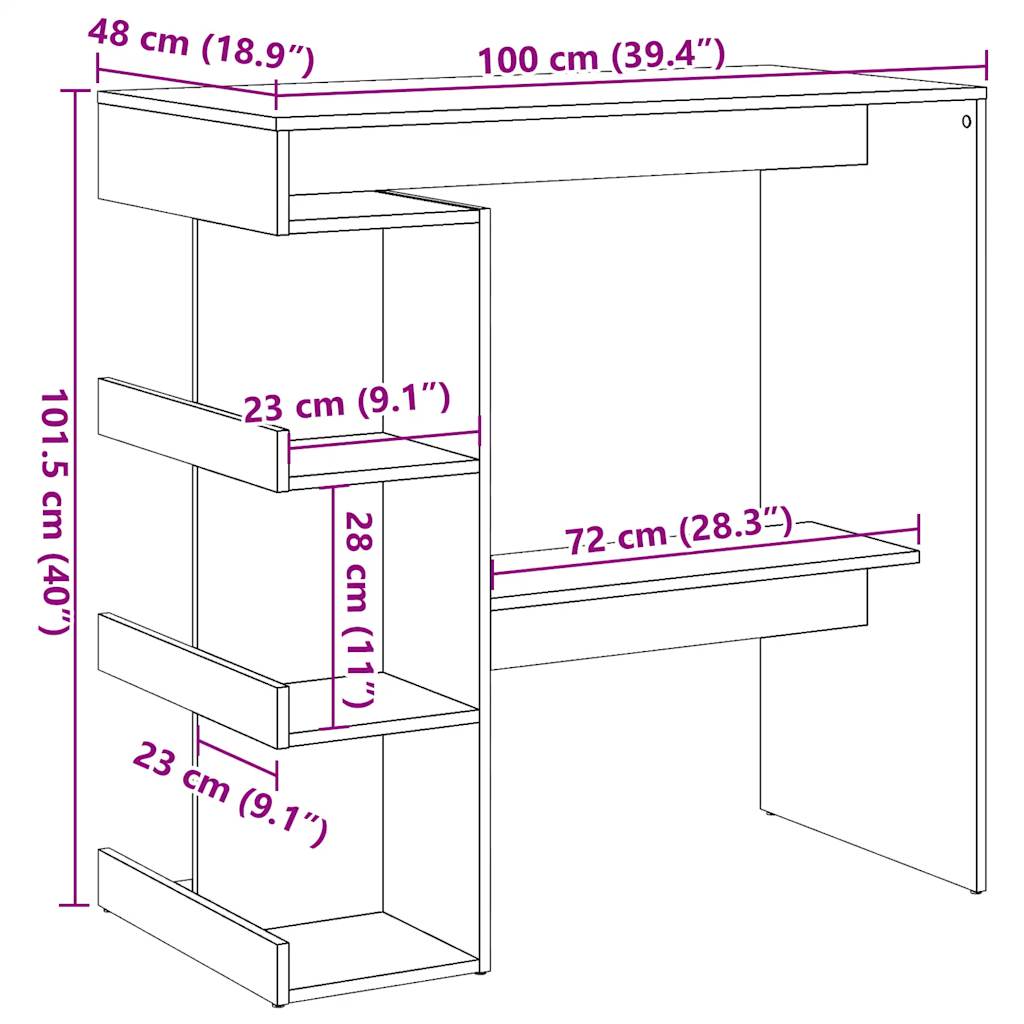 Barbord med oppbevaring artisan eik 100x48x101,5 cm