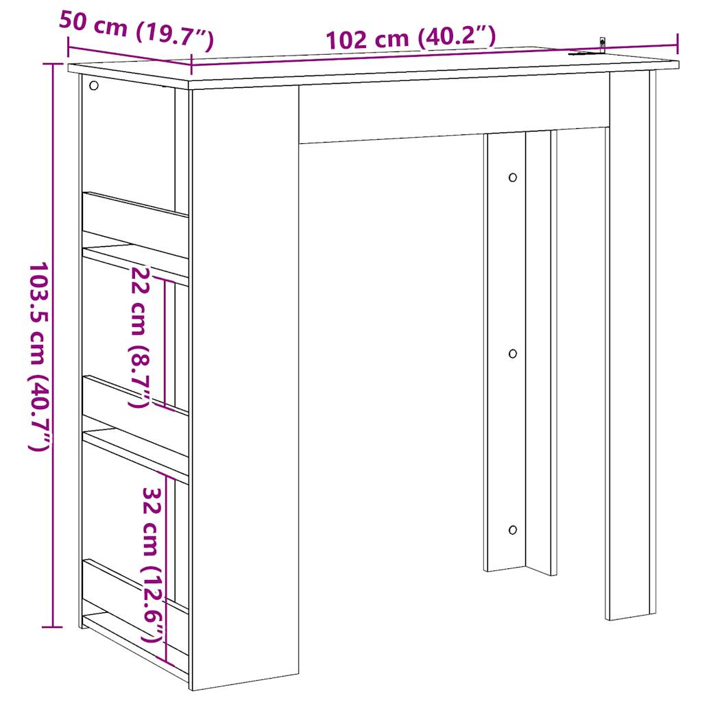 Barbord med oppbevaring gammelt tre 102x50x103,5 cm