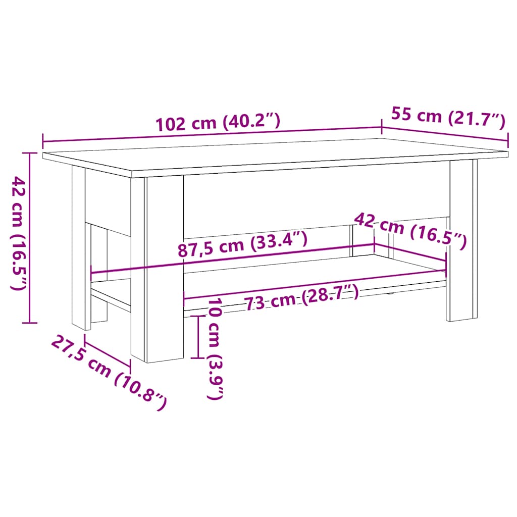 Salongbord artisan eik 102x55x42 cm konstruert tre