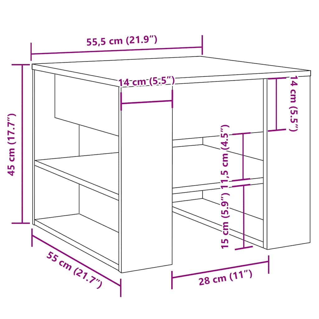 Salongbord gammelt tre 55,5x55x45 cm konstruert tre