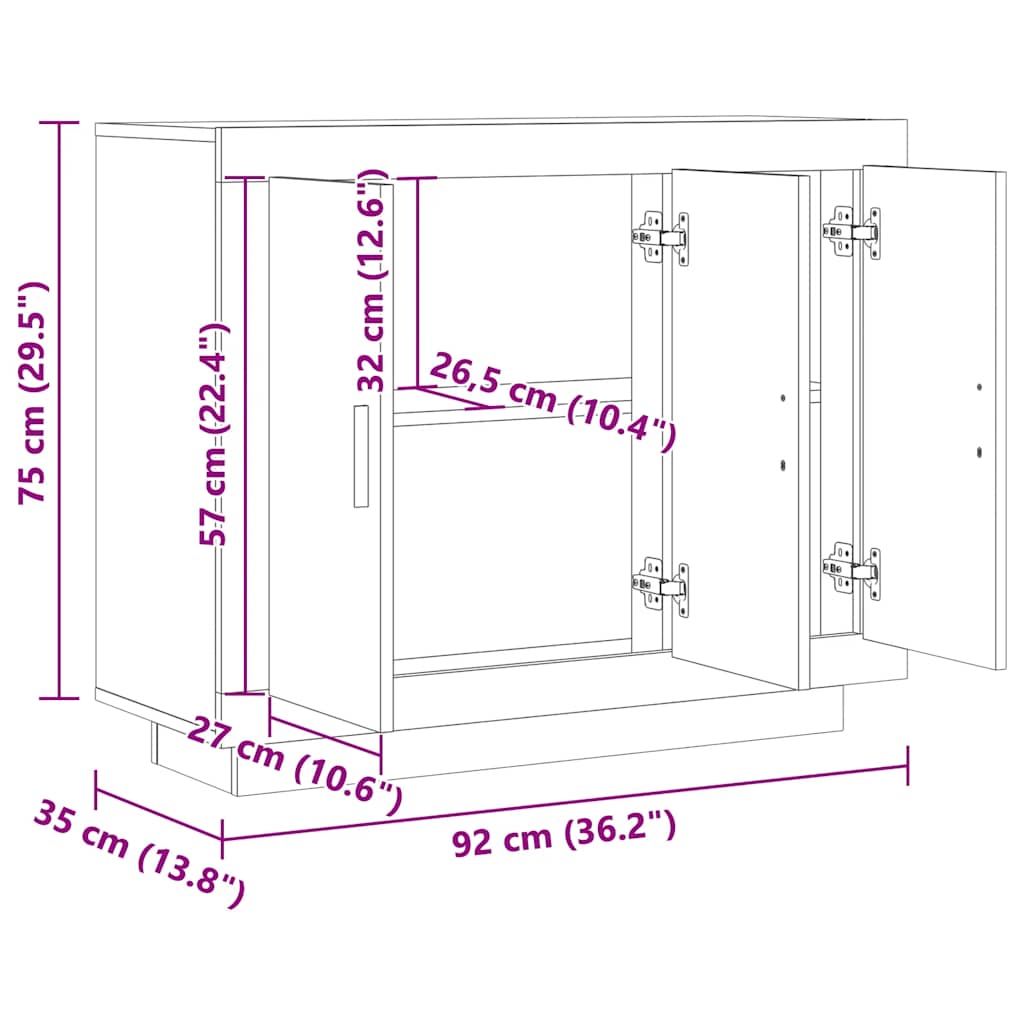 Skjenk gammelt tre 92x35x75 cm konstruert tre