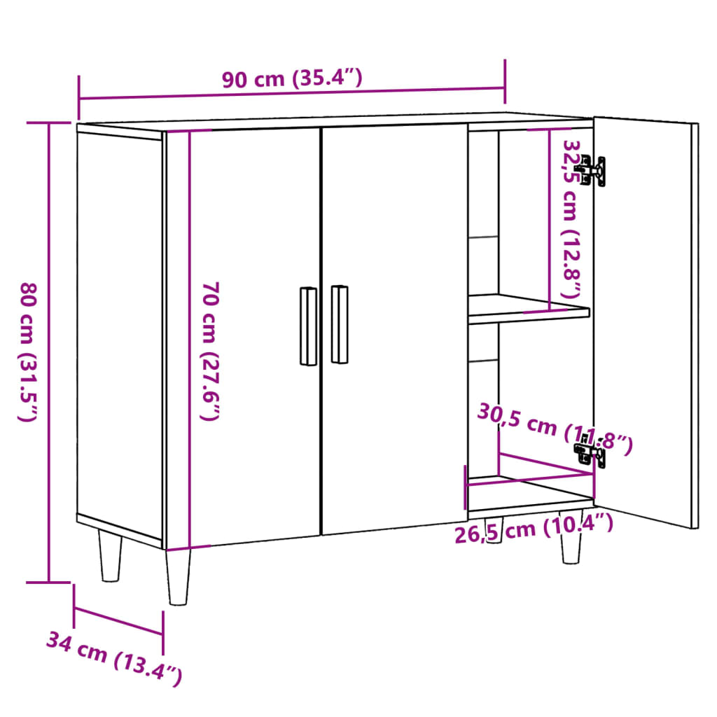 Skjenk gammelt tre 90x34x80 cm konstruert tre
