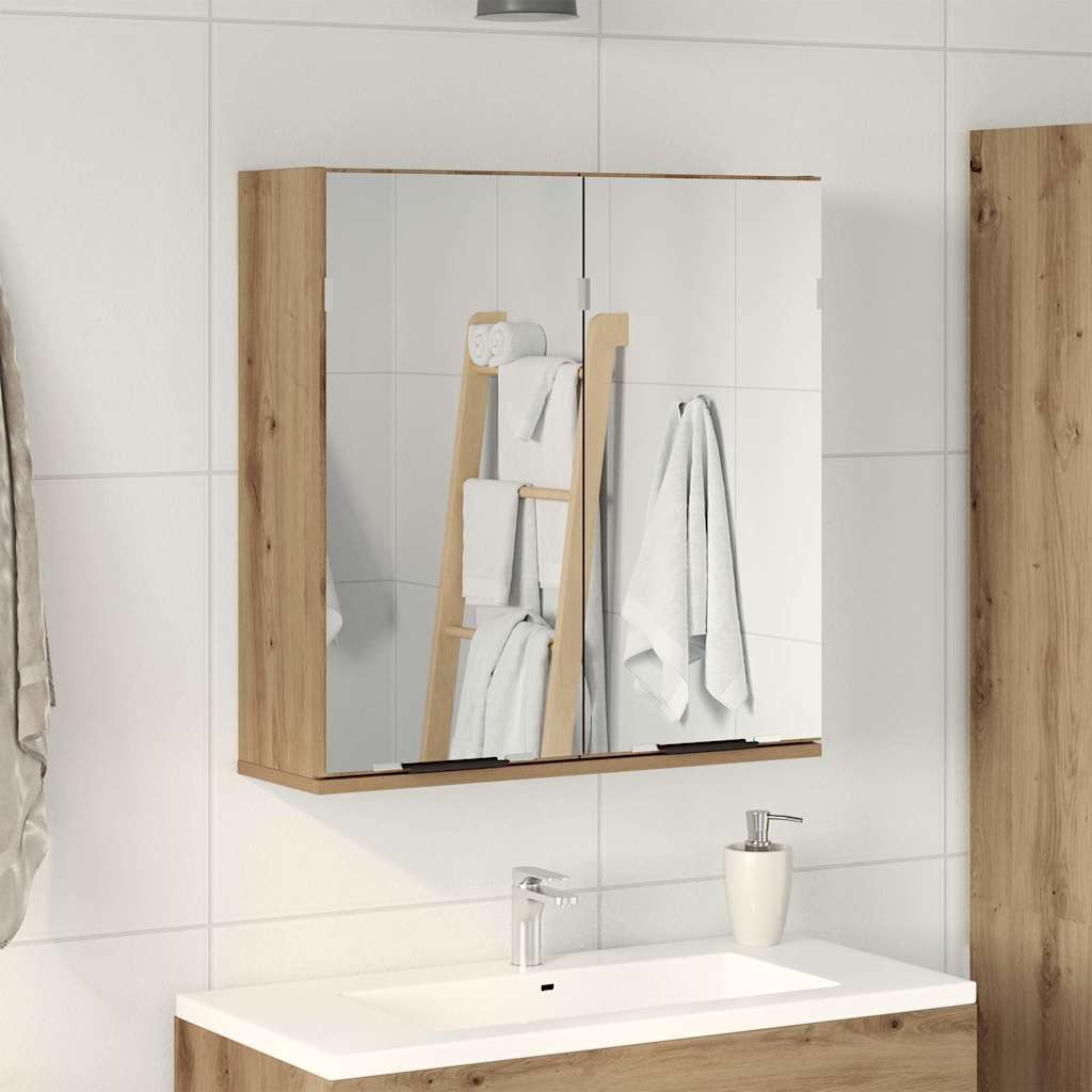 Baderomshylle med speil artisan eik 64x20x66,5cm konstruert tre