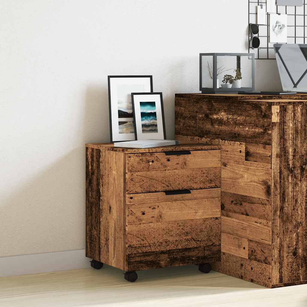 Mobilt arkivskap med hjul gammelt tre 45x38x54cm konstruert tre