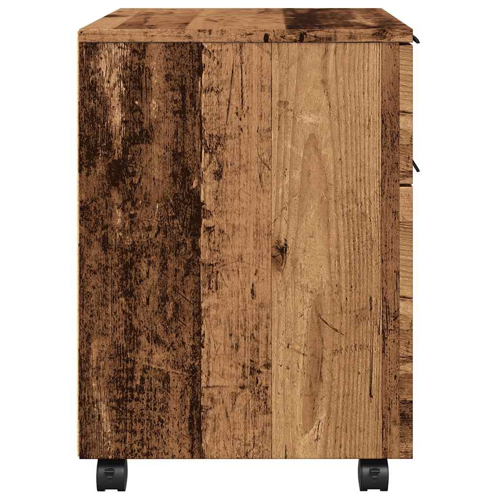 Mobilt arkivskap med hjul gammelt tre 45x38x54cm konstruert tre