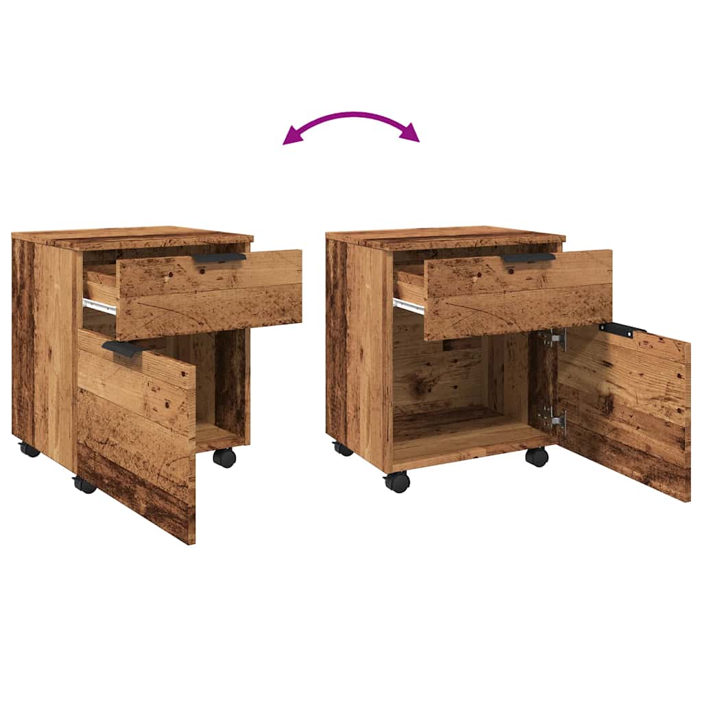 Mobilt arkivskap med hjul gammelt tre 45x38x54cm konstruert tre