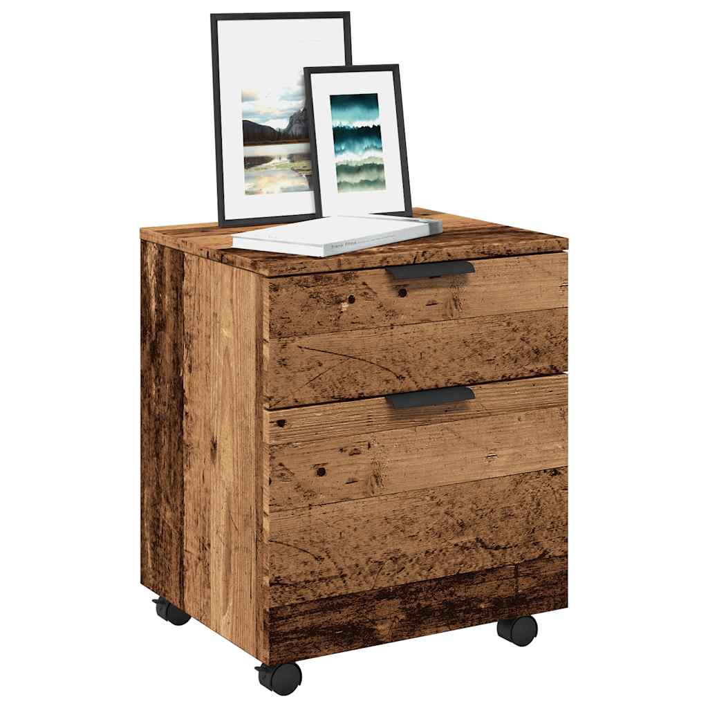 Mobilt arkivskap med hjul gammelt tre 45x38x54cm konstruert tre