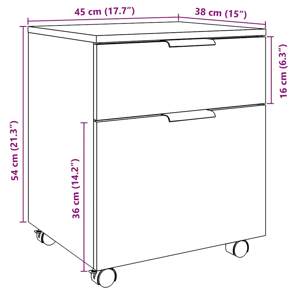 Mobilt arkivskap med hjul artisan eik 45x38x54cm konstruert tre