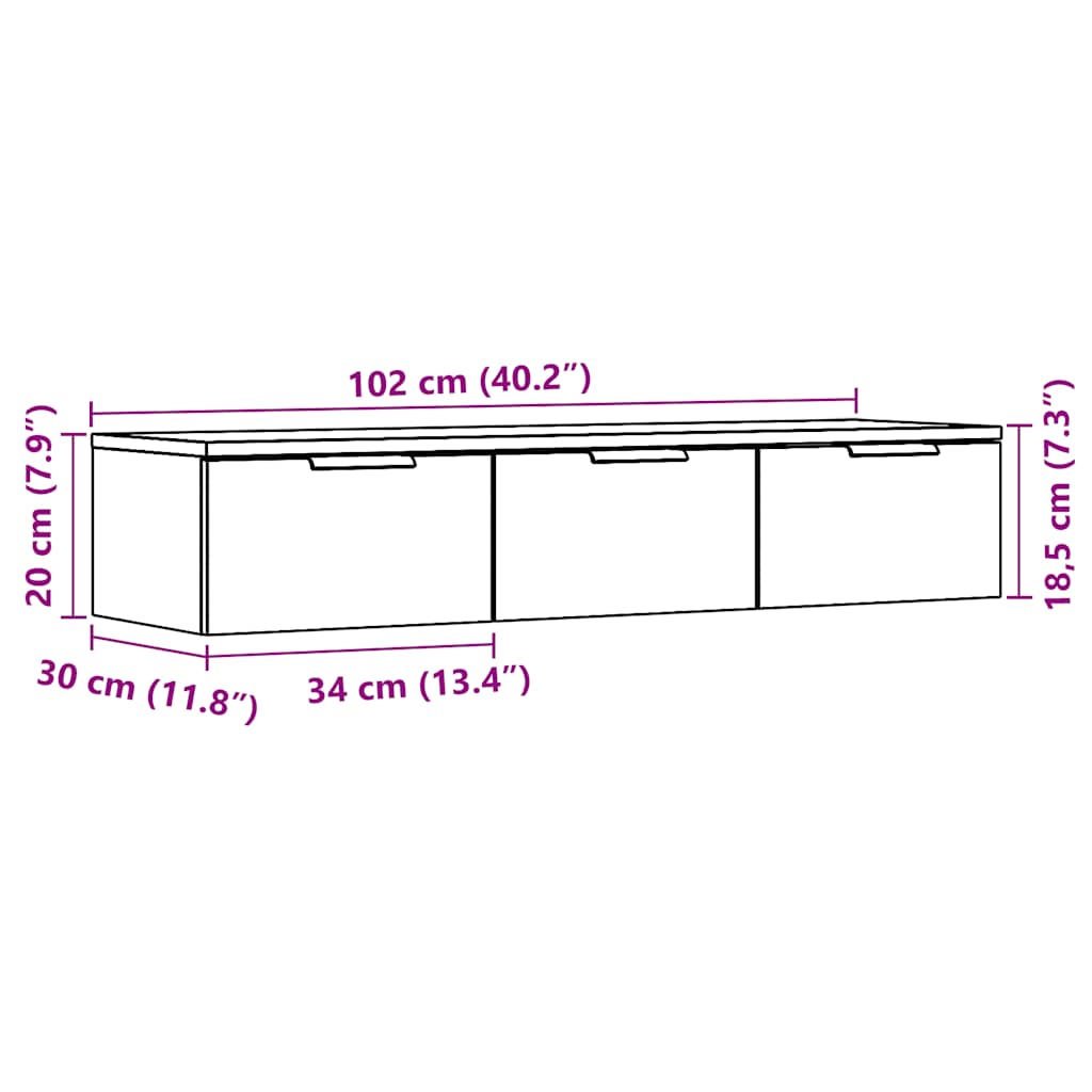 Veggskap gammelt tre 102x30x20 cm konstruert tre