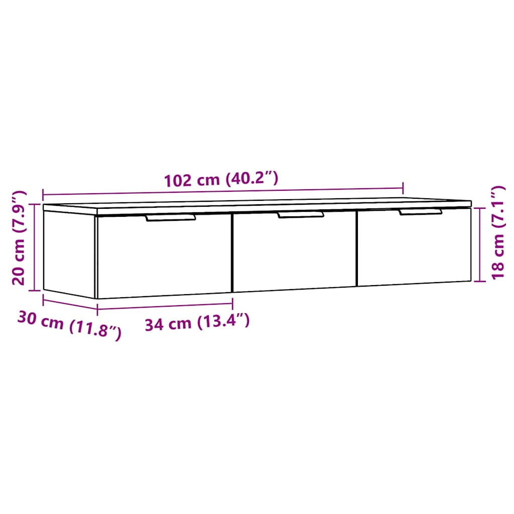 Veggskap artisan eik 102x30x20 cm konstruert tre