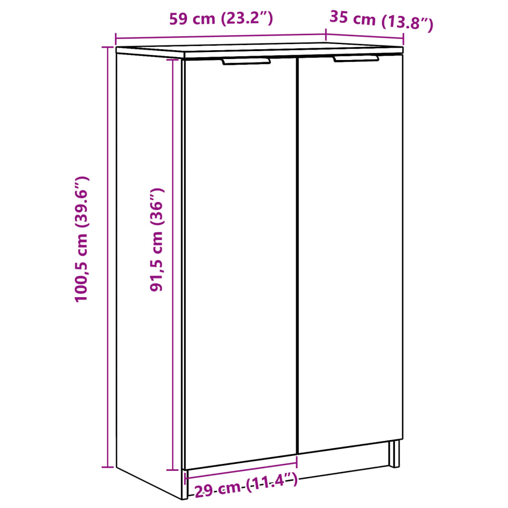 Skoskap artisan eik 59x35x100,5 cm konstruert tre