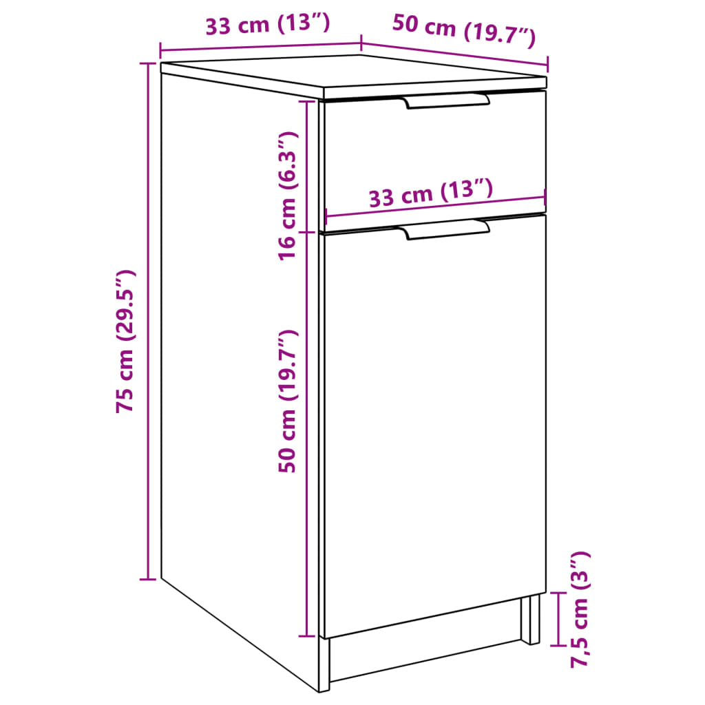 Skap for skrivebord gammelt tre 33x50x75 cm konstruert tre