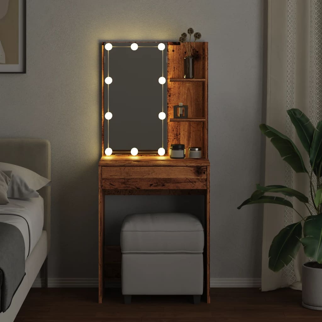Sminkebord med LED gammelt tre 60x40x140 cm