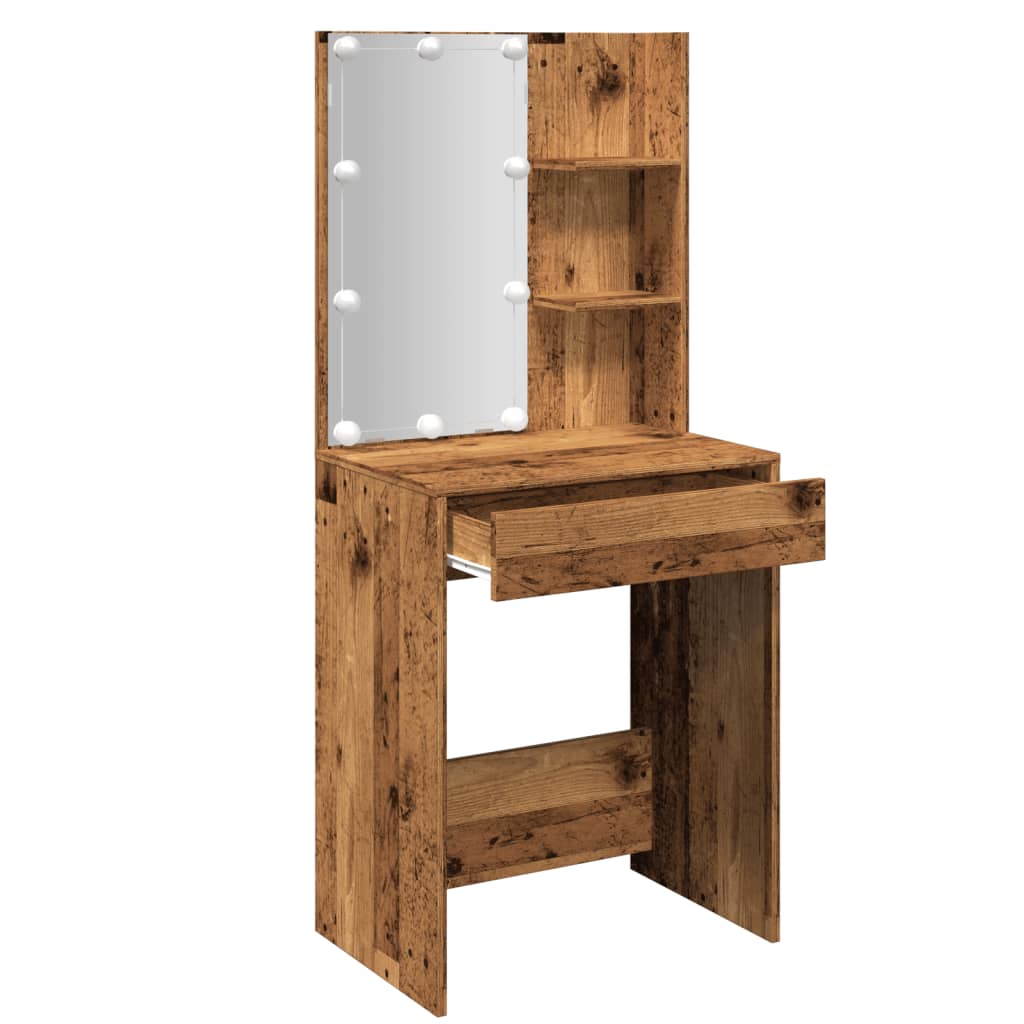 Sminkebord med LED gammelt tre 60x40x140 cm