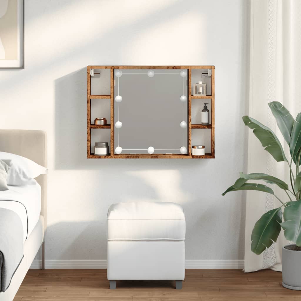 Sminkebord med LED gammelt tre 76x15x55 cm konstruert tre