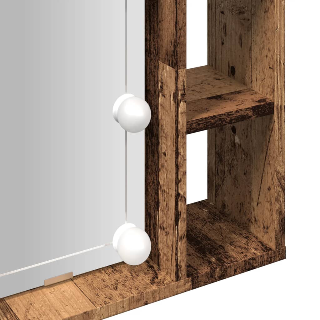 Sminkebord med LED gammelt tre 76x15x55 cm konstruert tre