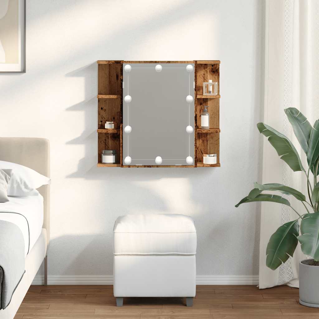 Speilskap med LED gammelt tre 70x16,5x60 cm