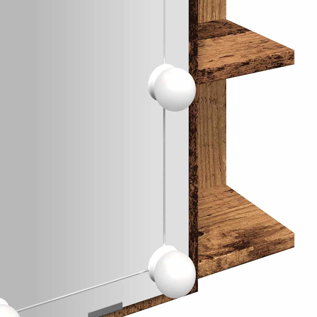 Speilskap med LED gammelt tre 70x16,5x60 cm