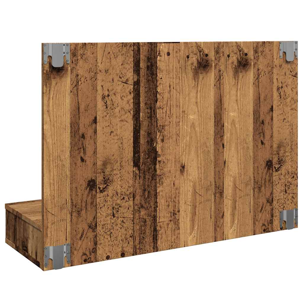 Speilskap med LED gammelt tre 90x31,5x62 cm