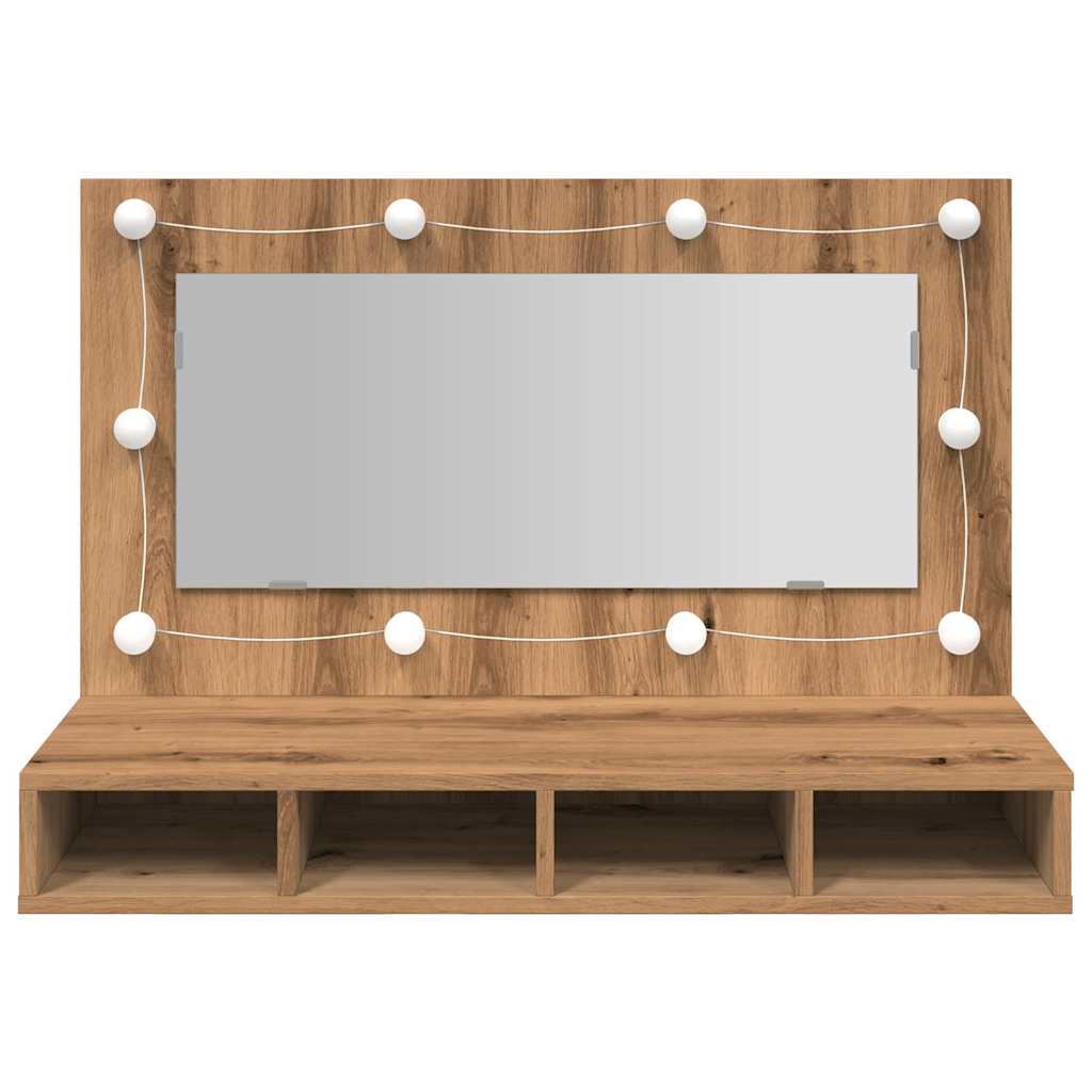 Speilskap med LED håndverkseik 90x31,5x62 cm