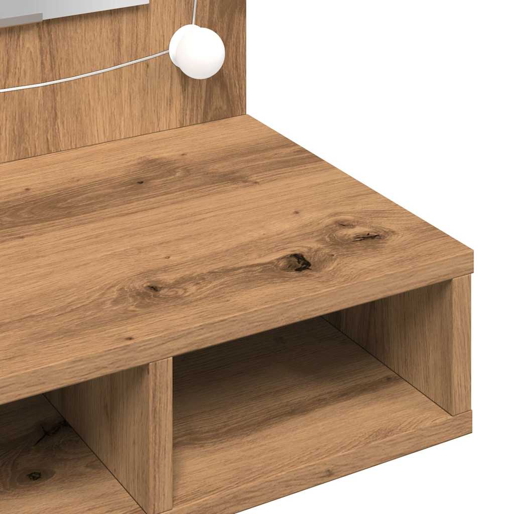 Speilskap med LED håndverkseik 90x31,5x62 cm