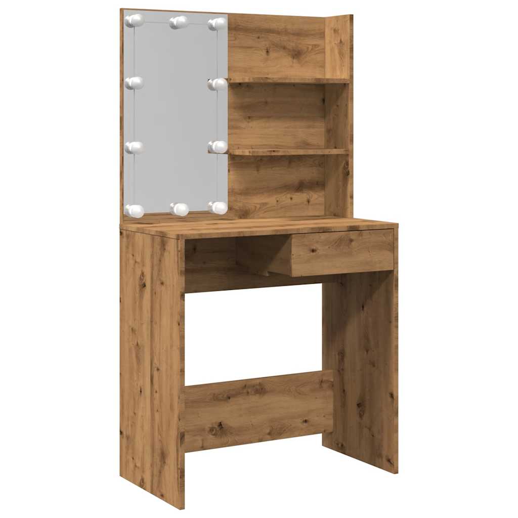 Sminkebord med LED artisan eik 74,5x40x141 cm